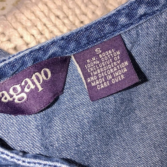 Vintage denim maxi dress floral embroidered size small cotton fabric - Picture 6 of 9